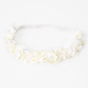 Couronne de fleurs et perles d&rsquo;imitation blanches,