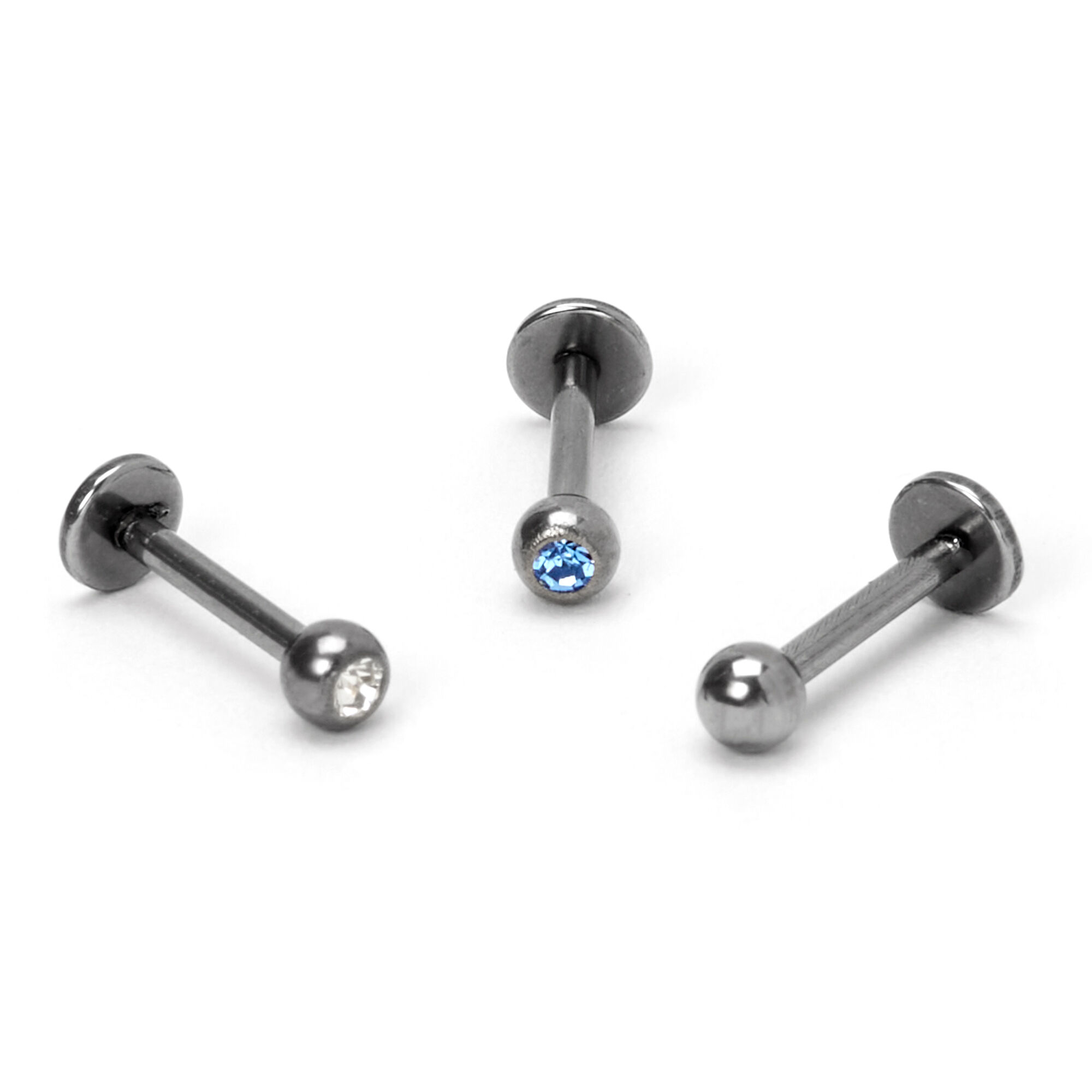 Silver Titanium 16G Mixed Crystal Tragus Flat Back Stud Earrings - 3 Pack