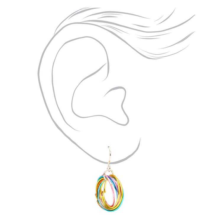 Silver 1&quot; Rainbow Circle Drop Earrings,