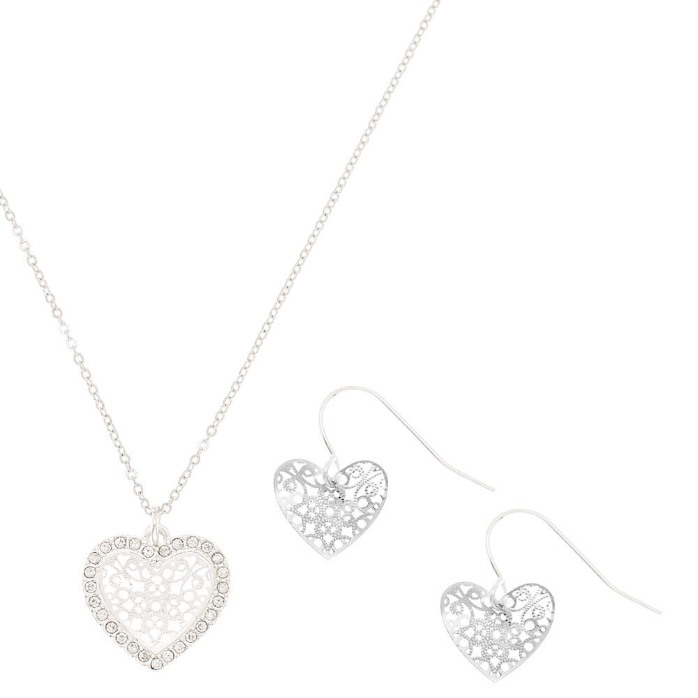 Silver Filigree Heart Jewellery Set - 2 Pack,