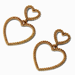 Gold-tone Twisted Double Heart 2&quot; Drop Earrings ,