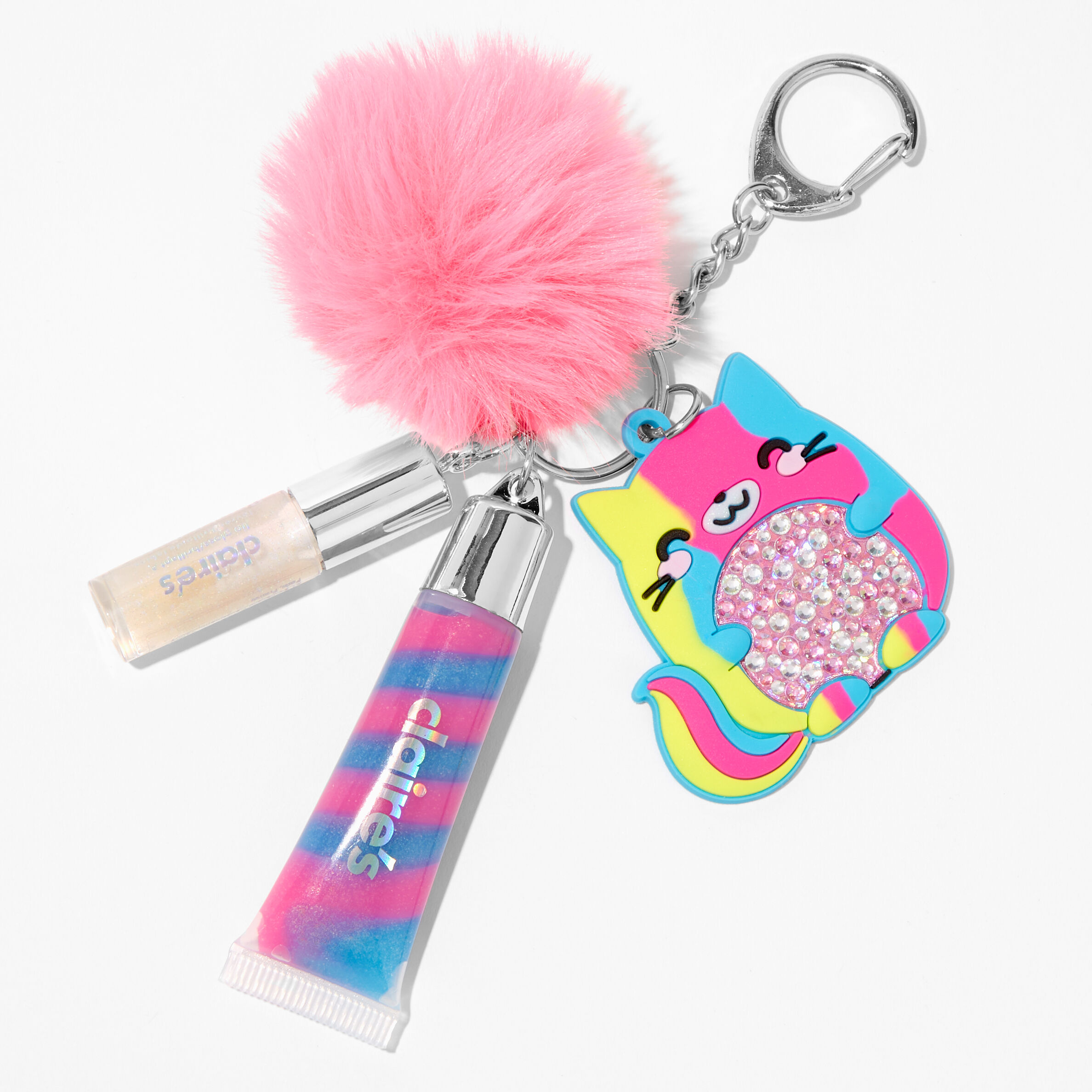 Rainbow Bling Cat Lip Gloss Keyring