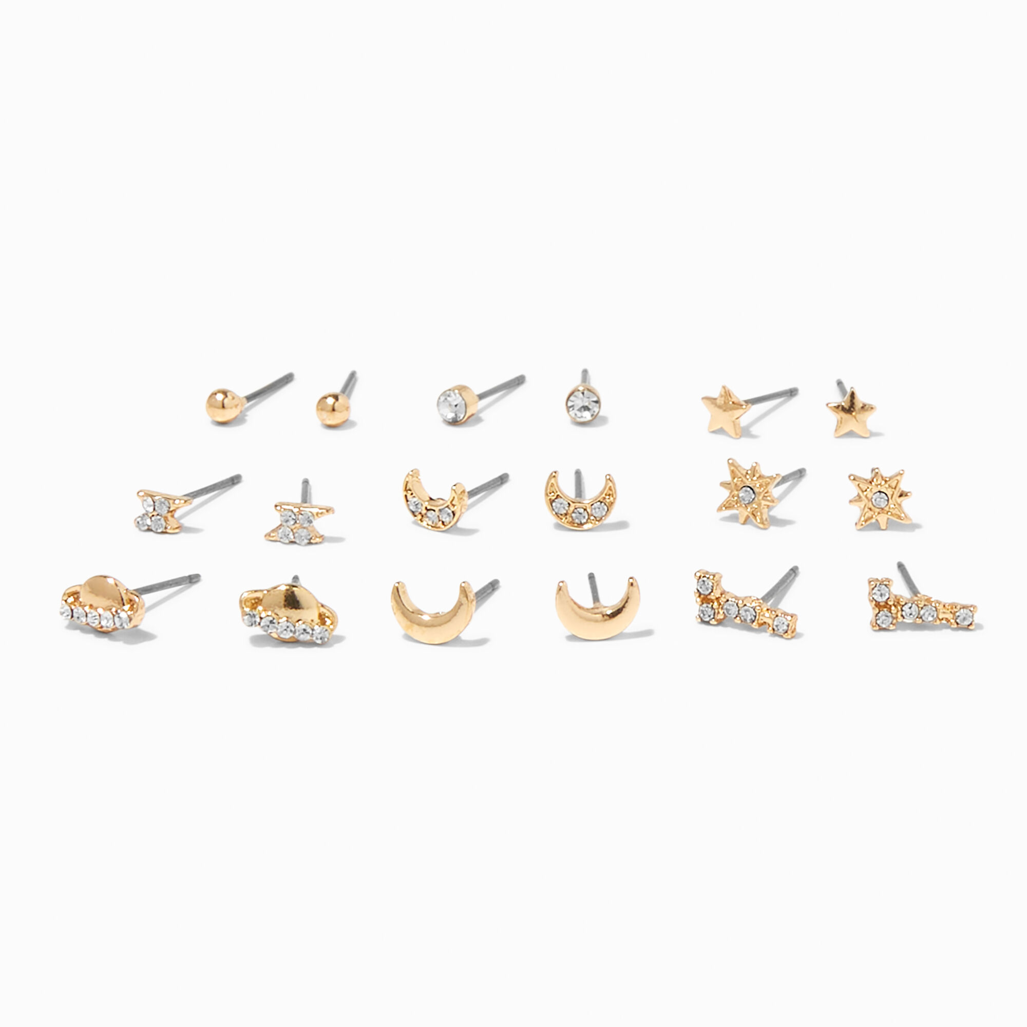 Gold Celestial Stud Earrings - 9 Pack,