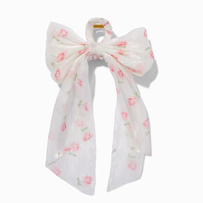 Pink Floral Organza Bow Hair Claw,