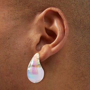 Clear Iridescent AB Large Bean 1&quot; Drop Earrings,