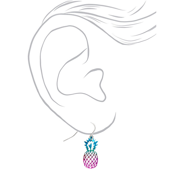 Silver 1&quot; Anodized Rainbow Pineapple Drop Earrings,