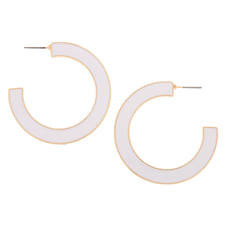 Claire's Créoles en émail blanc 45 mm couleur doré