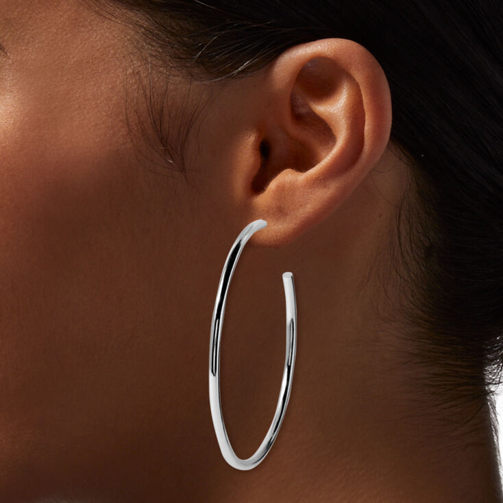 Silver-tone 60mm Tubular Hoop Earrings,