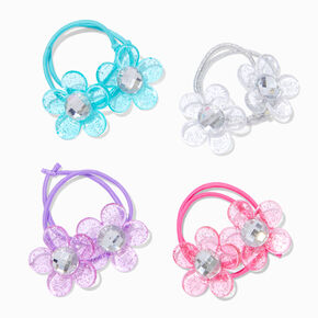 Claire&#39;s Club Jewel Tone Glitter Flower Hair Ties - 4 Pack,