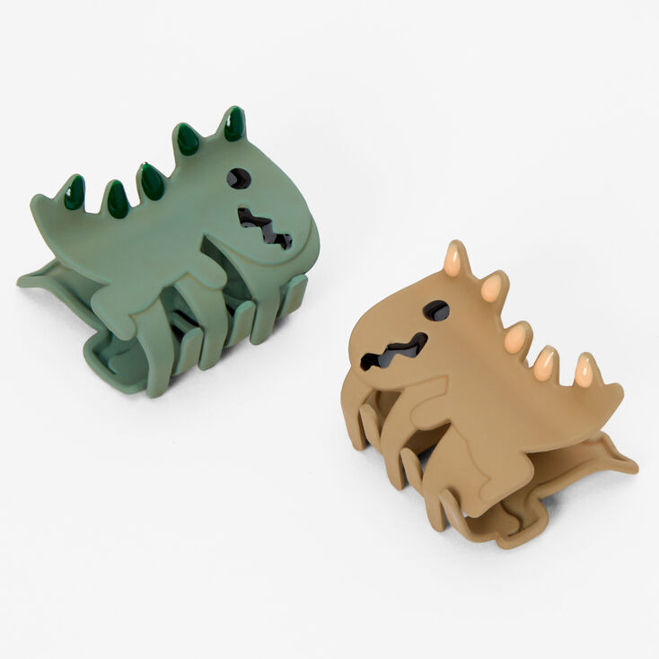 Pinces &agrave; cheveux dinosaure verte et marron - Lot de 2,