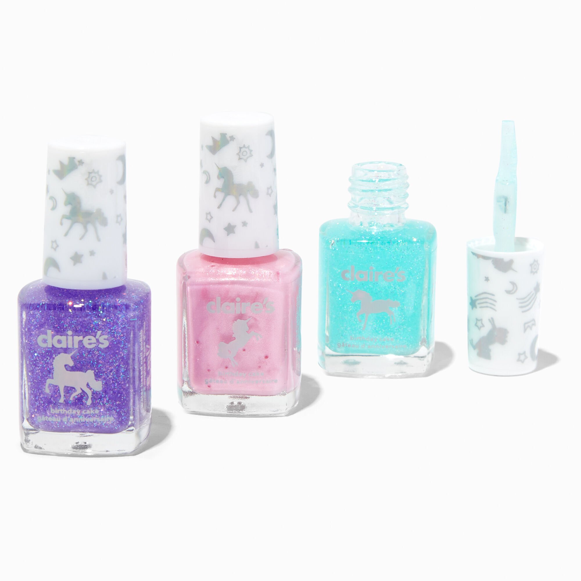 View Claires Unicorn Glitter Scented Nail Polish Set 3 Pack Pink information