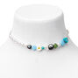 Silver Mixed Media Beaded Pearl Choker Necklace,