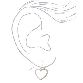 Silver 1&quot; Embellished Crystal Heart Drop Earrings,