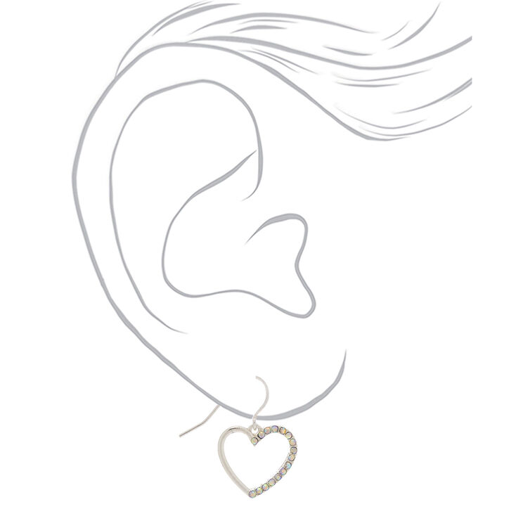 Silver-tone Crystal Heart Drop Earrings,