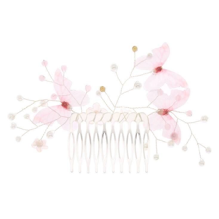 Butterfly Pearl Hair Comb - Pink,