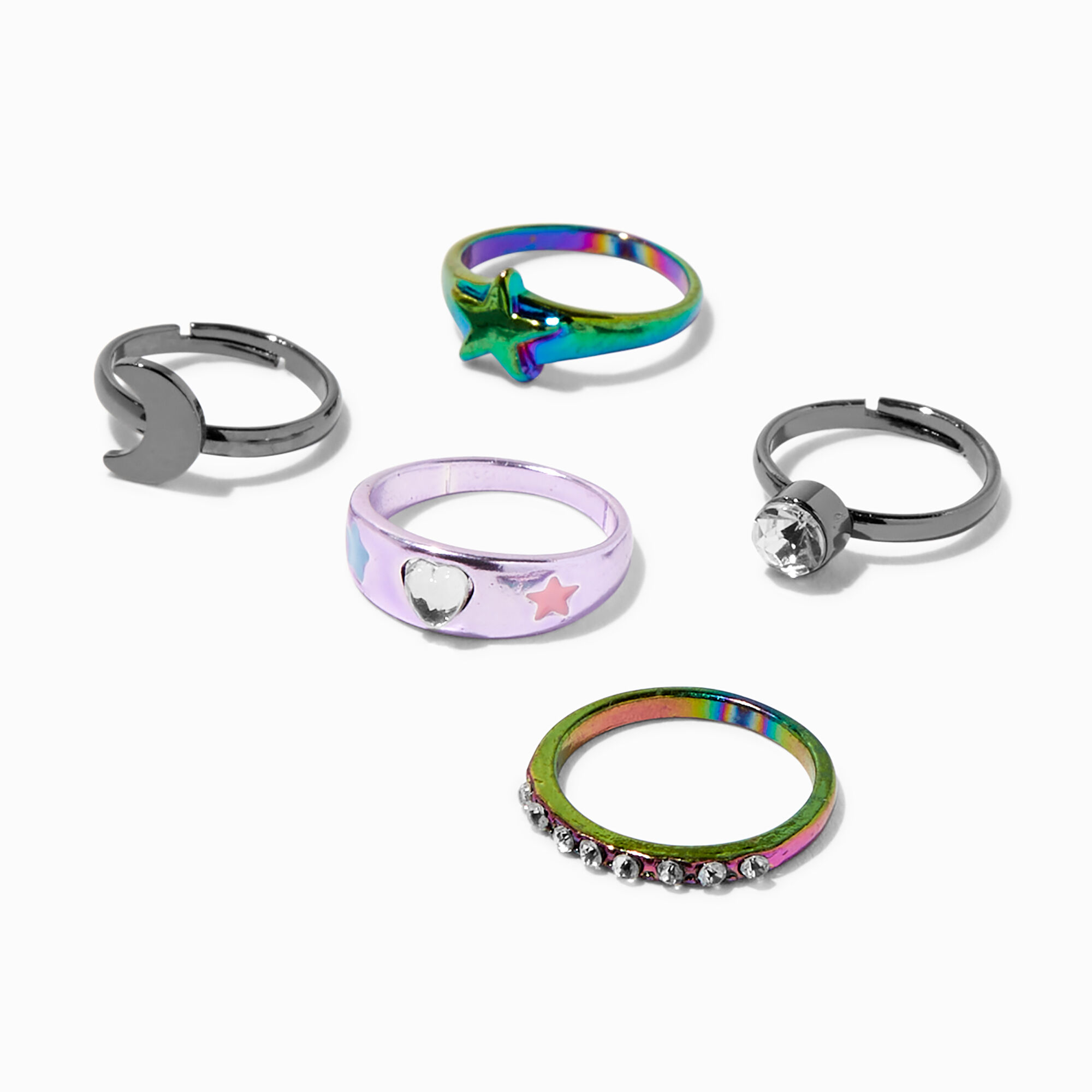 Claire's Club Mixed Metals Celestial Rings - 5 Pack,