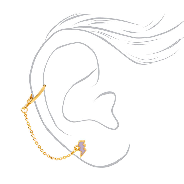 18kt Gold Plated Hoop Connector Chain Lightning Bolt Stud Earrings,