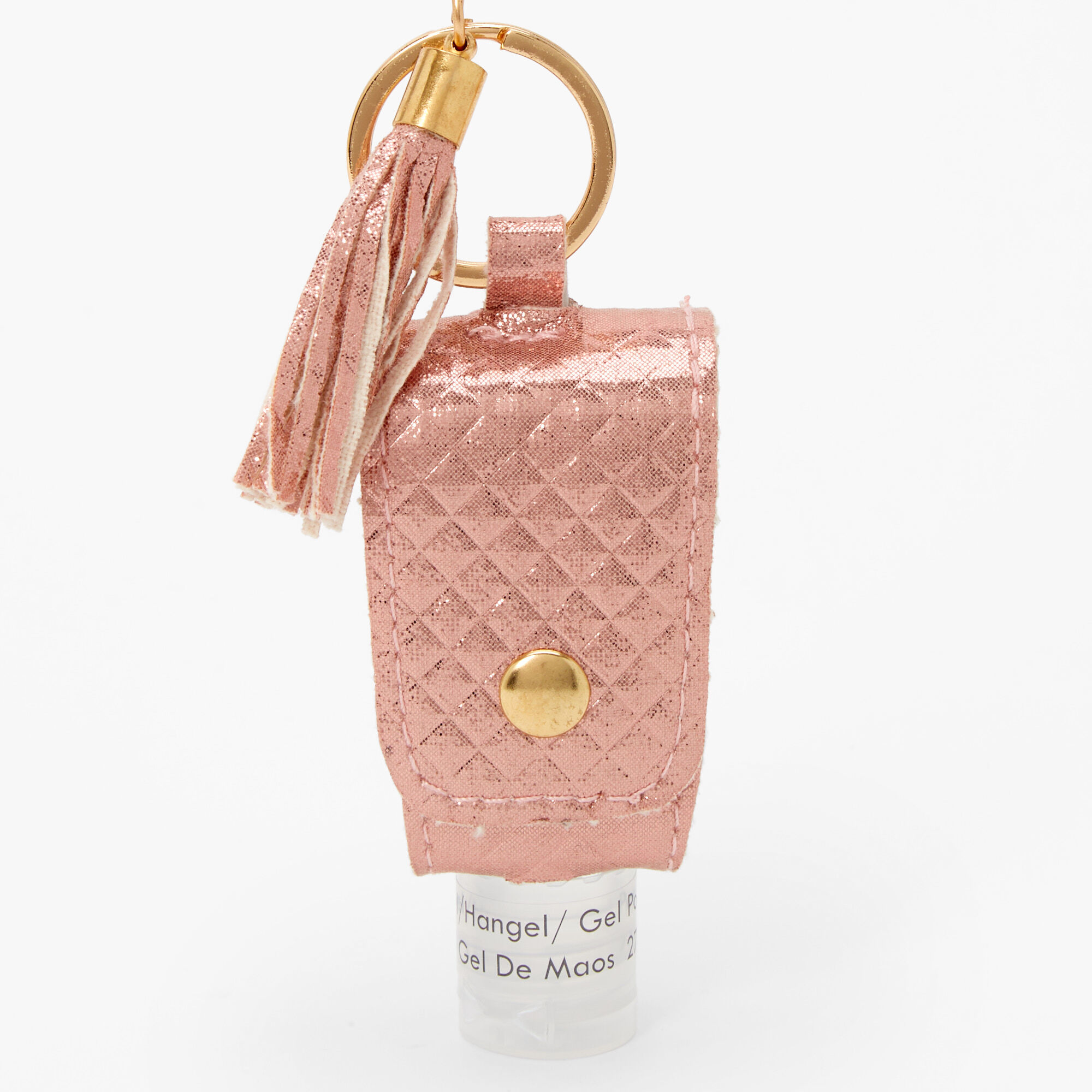 Porte-gel matelassé rose avec gel désinfectant pour les mains,