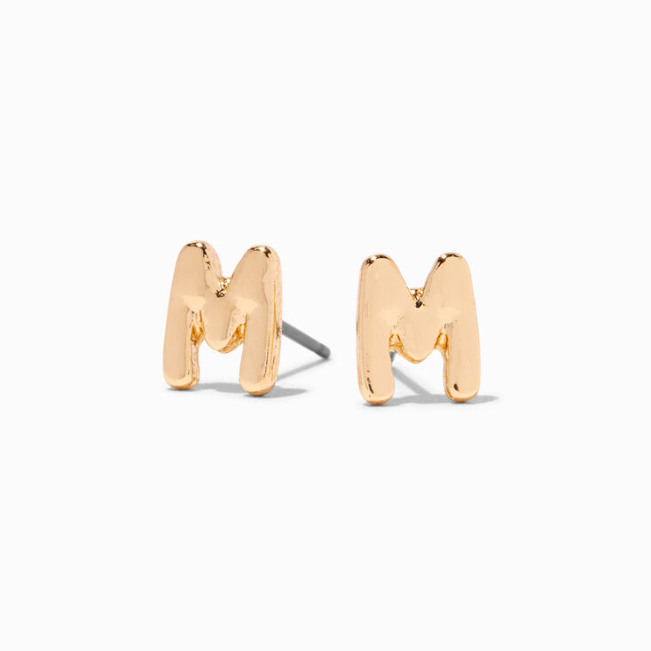 Gold Rounded Initial Stud Earrings - M,
