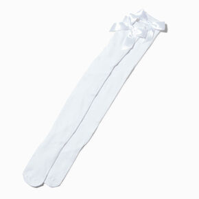 Chaussettes montantes satin&eacute;es blanches avec n&oelig;ud,