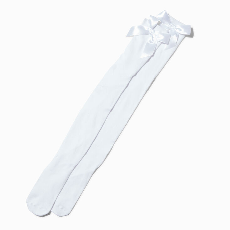 White Over The Knee Satin Bow Socks