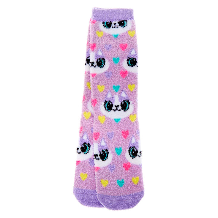 Claire's Chaussettes pelucheuses Carly le chat - Violet