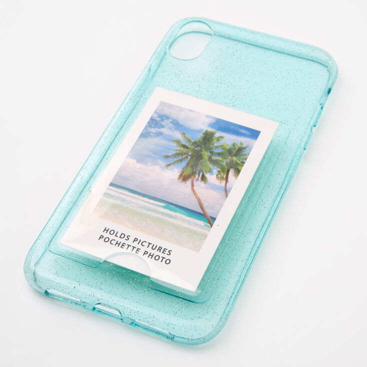 Coque de protection pour portable avec pochette pour Instax Mini vert menthe &agrave; paillettes - Compatible avec iPhone XR,