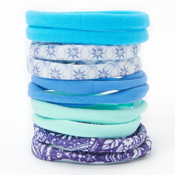 Claire's Élastiques à cheveux roulés aux motifs variés - Bleu, lot de 10