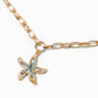 Gold-tone Embellished Starfish Paperclip Chainlink Pendant Necklace,