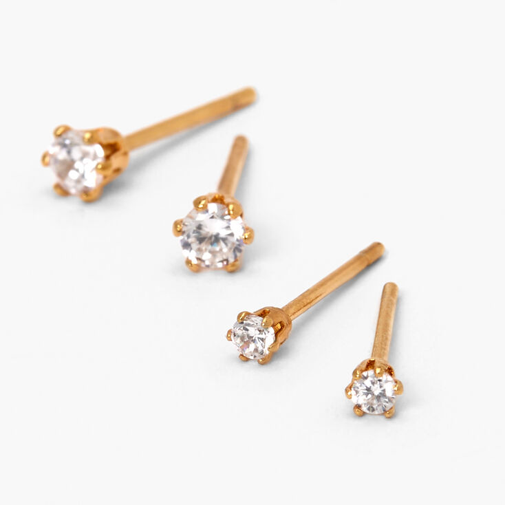 C LUXE by Claire&#39;s 18kt Gold Plated Cubic Zirconia 2mm &amp; 3mm Stud Earrings - 2 Pack,