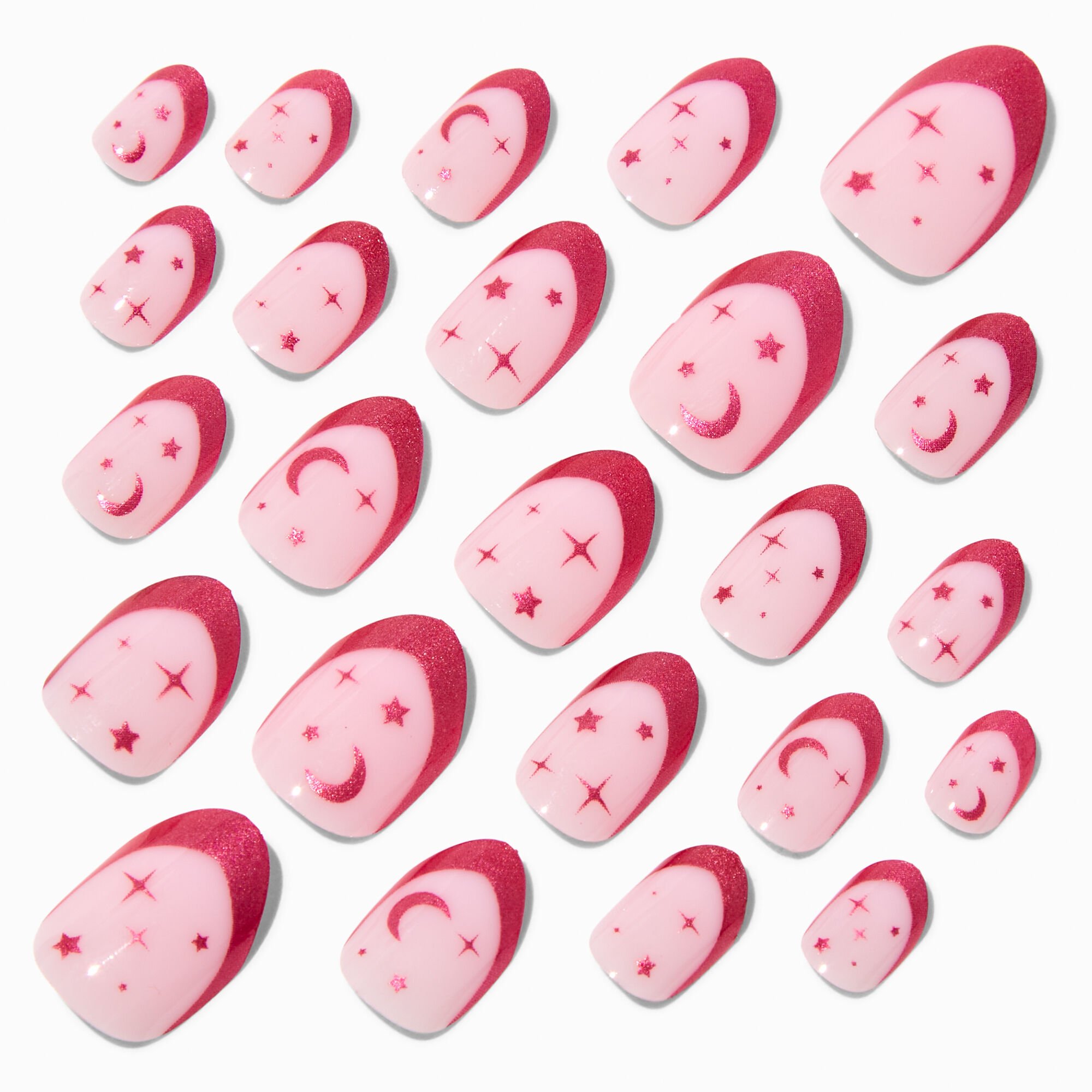 Pink Stars French Tip Stiletto Press On Vegan Faux Nail Set - 24 Pack,