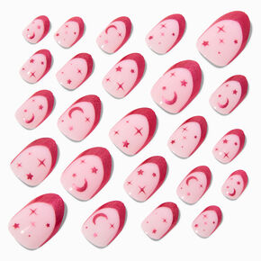 Pink Stars French Tip Stiletto Press On Vegan Faux Nail Set - 24 Pack,