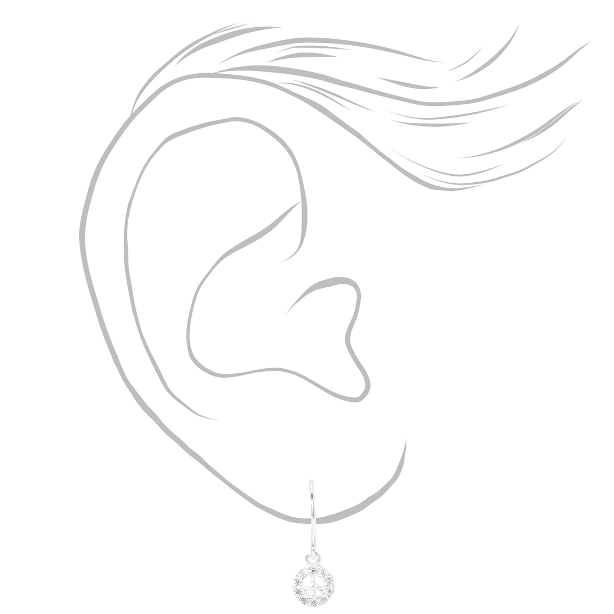 Sterling Silver Cubic Zirconia Peace Sign 0.5" Drop Earrings,