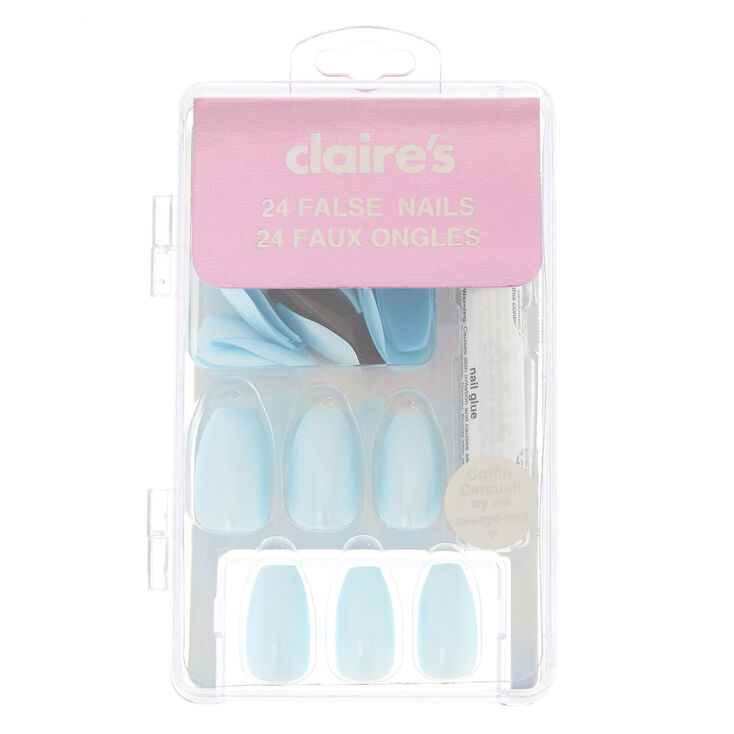 Faux ongles cercueil bleu satin&eacute;,