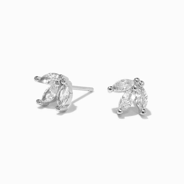 Silver-tone Crystal Lotus Stud Earrings,