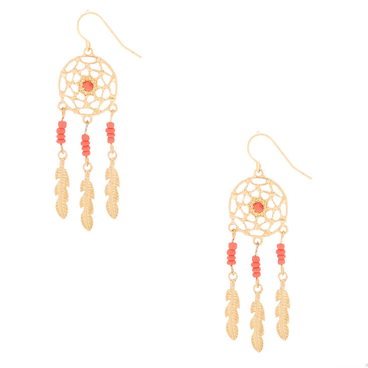 Claire's Pendantes perlées corail attrape-rêves 5 cm couleur doré