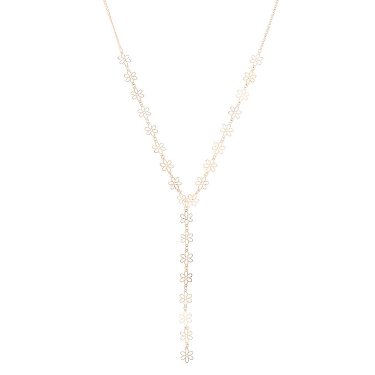 Rose Gold Daisy Y-Neck Pendant Necklace,