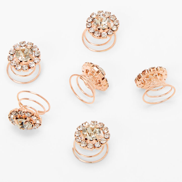 Rose Gold Rhinestone Halo Hair Spinners - 6 Pack,