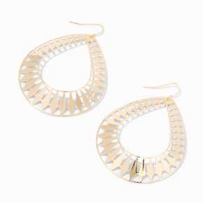 Gold-tone 2&quot; Cut Out Teardrop Diamond Drop Earrings,