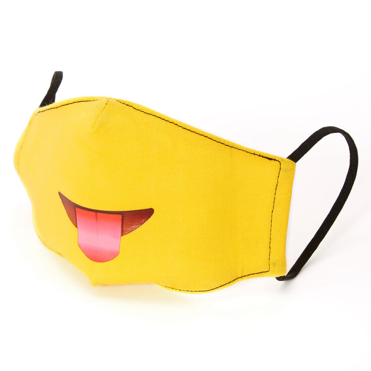 Cotton Yellow Tongue Emoji Face Mask - Child Medium/Large,
