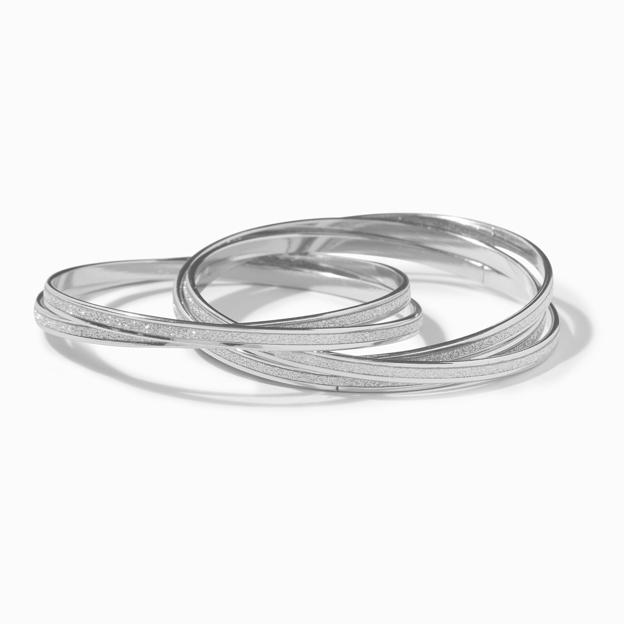Silver-tone 5-in-1 Glitter Bangle Bracelet,