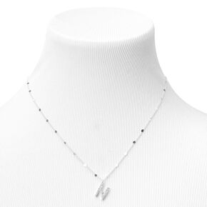 Silver Half Stone Initial Pendant Necklace - N,