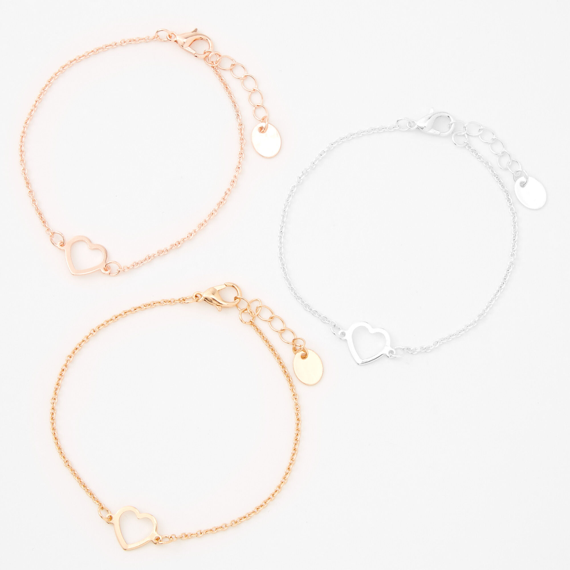 View Claires Mixed Metal Heart Cutout Chain Bracelets 3 Pack Rose Gold information