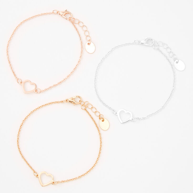 Bracelets de cha&icirc;ne c&oelig;ur ajour&eacute; en m&eacute;taux mixtes - Lot de 3,