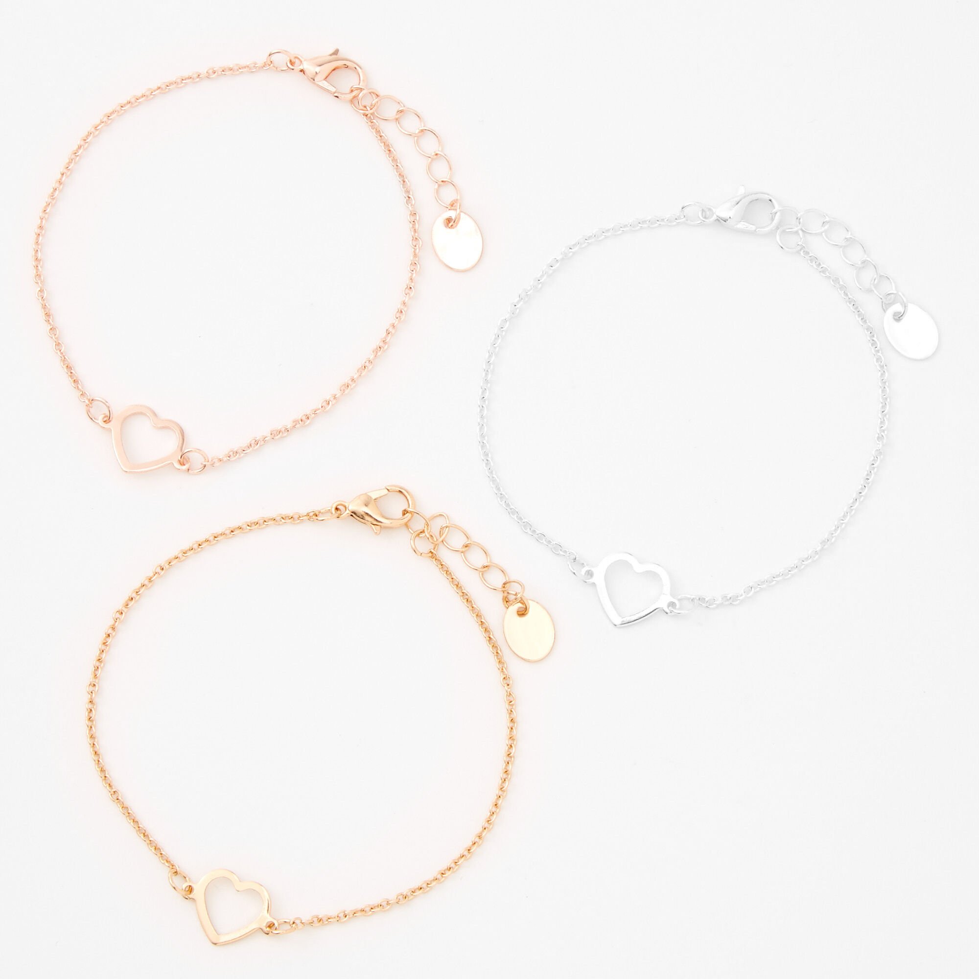 View Claires Mixed Metal Heart Cutout Chain Bracelets 3 Pack Rose Gold information