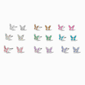 Clous d&#39;oreilles papillon strass color&eacute;s - Lot de 9,