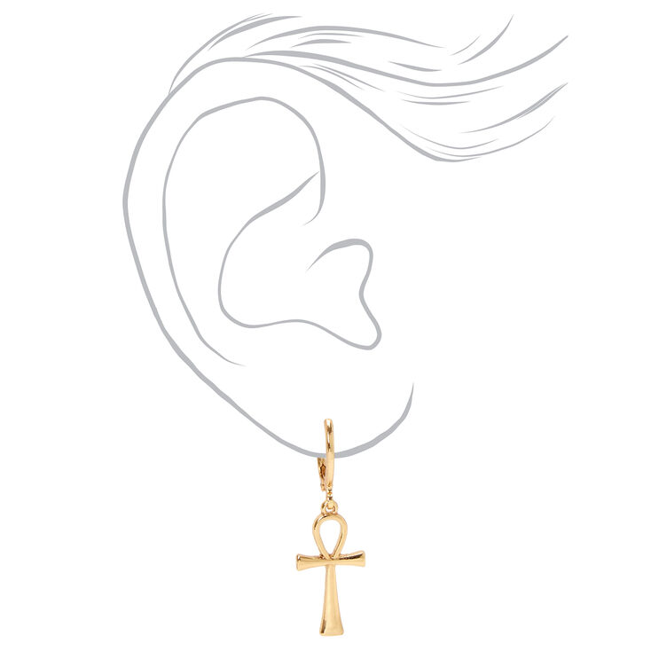 Gold Ankh 10MM Huggie Hoop Earrings,