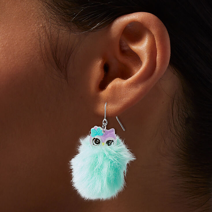 Green Owl Pom Pom 1.5&quot; Drop Earrings,