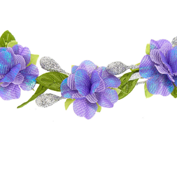 Purple &amp; Silver Flower Crown Headwrap,