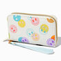 Rainbow Happy Face White Faux Leather Wristlet,